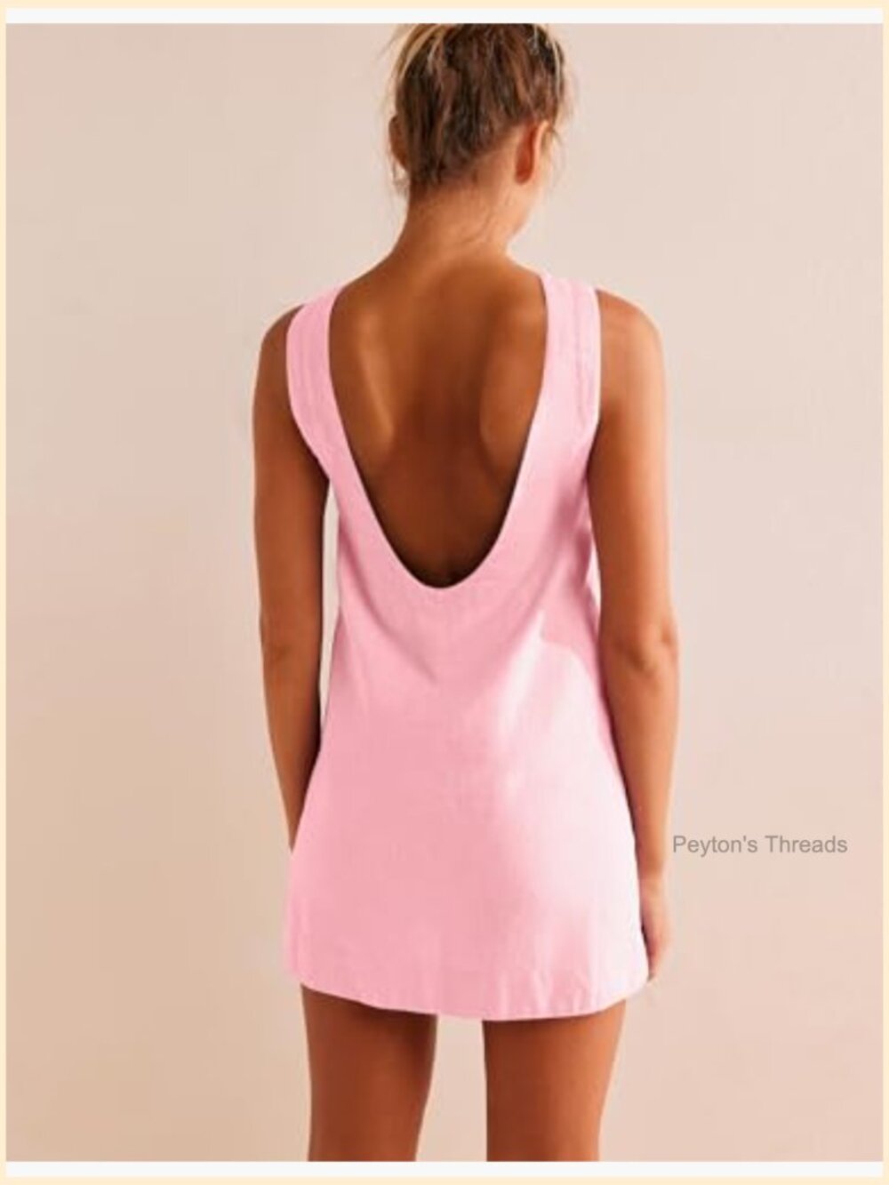 Linen Blend Mini Dress Boat Neck Low Back Sleeveless Tank with Pockets - Picture 3 of 7